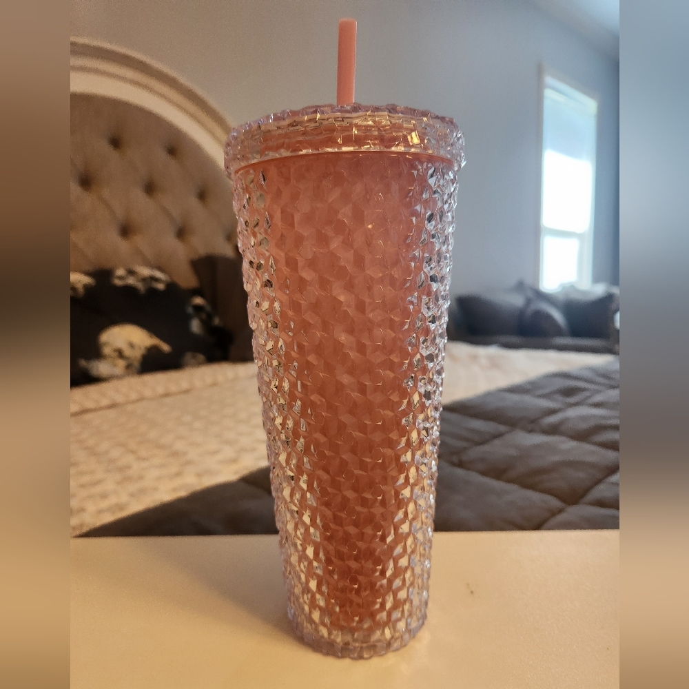 Pink Studded Tumbler with Straw